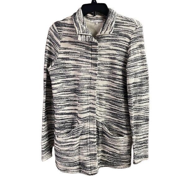 Bella Luxx Jackets & Blazers - BELLA LUXX Longline Zip Tunic Jacket Size Small White Black Textured Knit Fleece